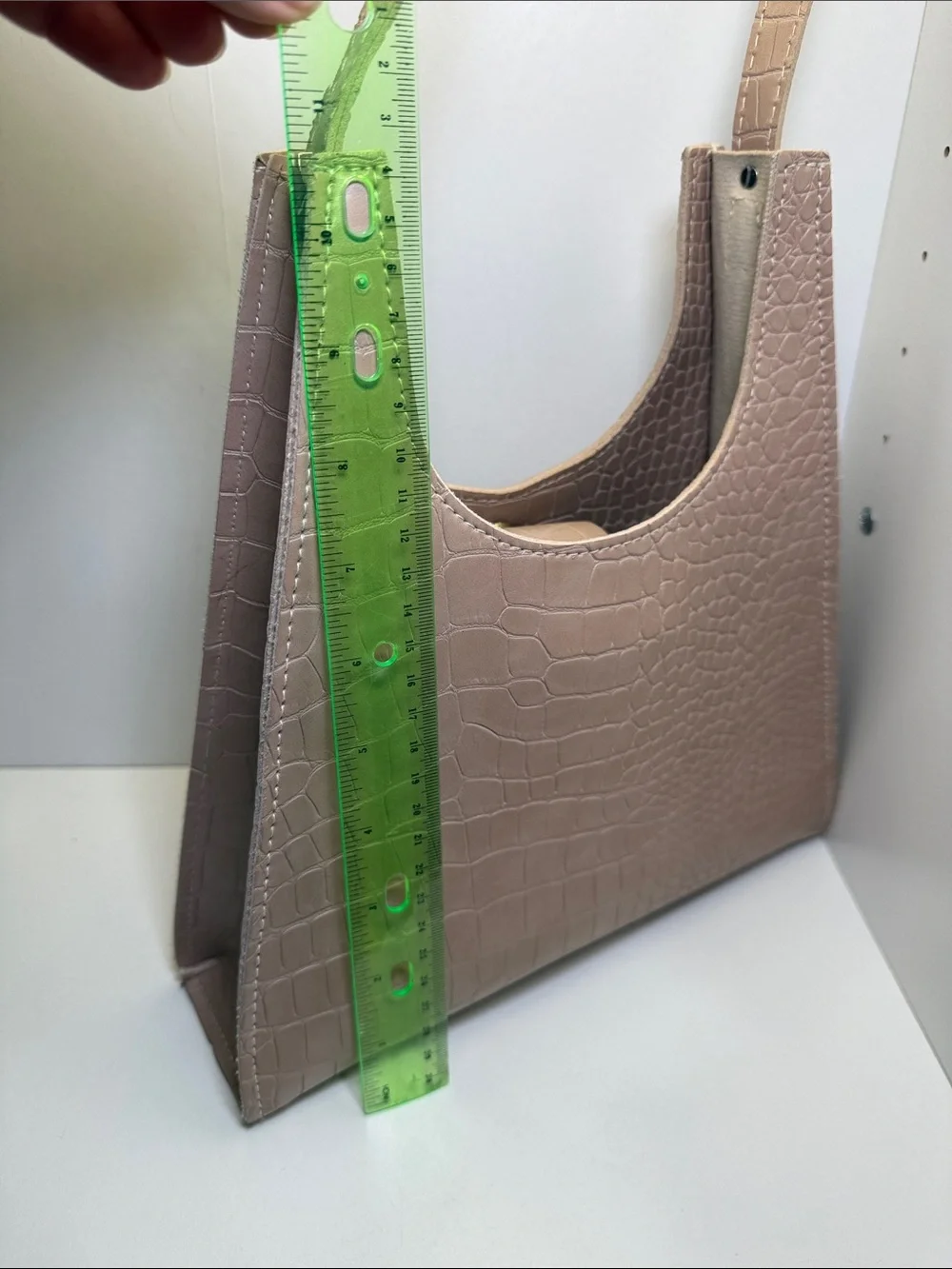 Croc-Embossed Shoulder Bag in Nude Blush